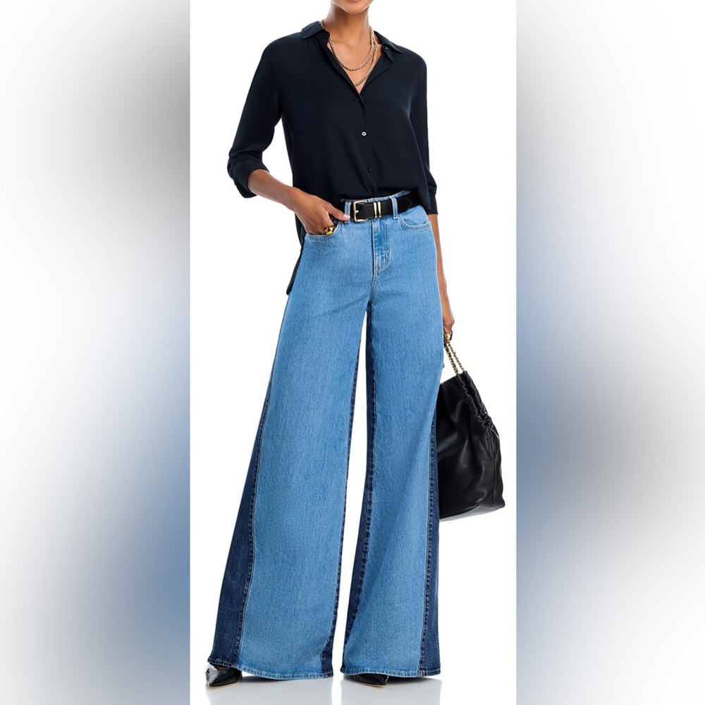 L'AGENCE Beau Two-Tone High-Rise Wide-Leg Jeans